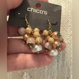 0141-Chico's Gold and Cream Beaded Earrings